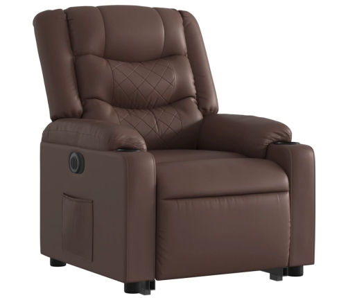 Sillón reclinable elevable eléctrico de cuero sintético marrón