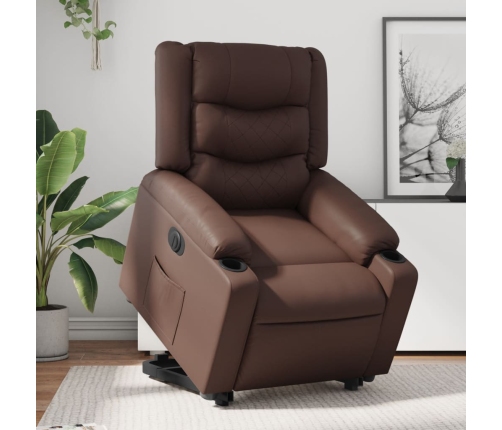 Sillón reclinable elevable eléctrico de cuero sintético marrón