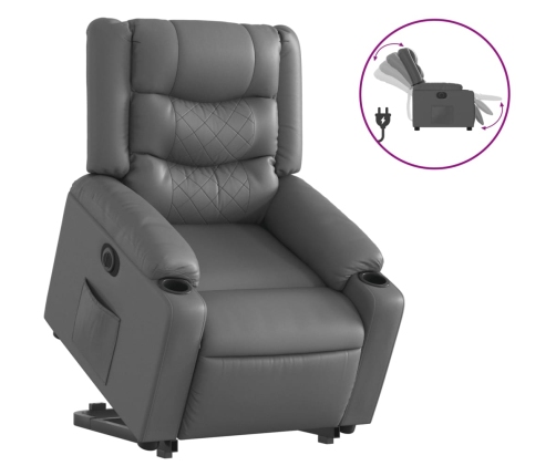 Sillón reclinable elevable eléctrico de cuero sintético gris