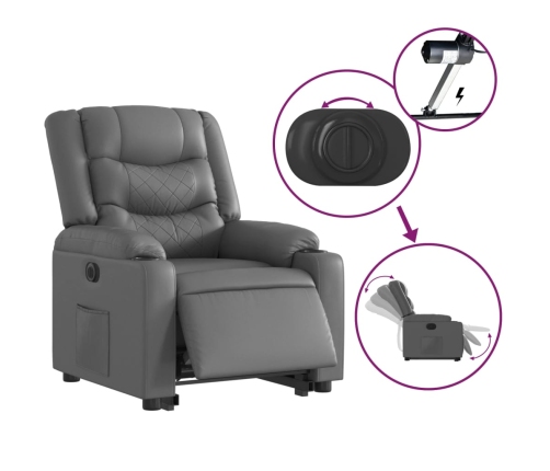 Sillón reclinable elevable eléctrico de cuero sintético gris