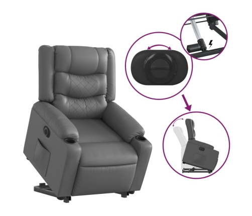 Sillón reclinable elevable eléctrico de cuero sintético gris