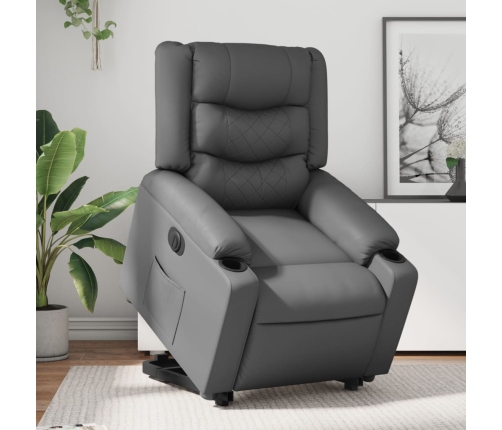 Sillón reclinable elevable eléctrico de cuero sintético gris