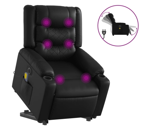 Sillón de masaje elevable eléctrico cuero sintético negro