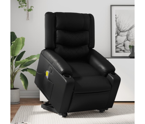 Sillón de masaje elevable eléctrico cuero sintético negro