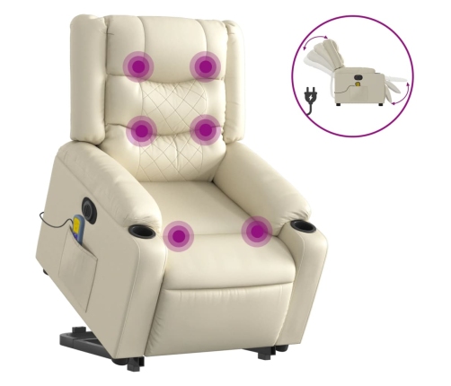 Sillón de masaje elevable eléctrico cuero sintético crema