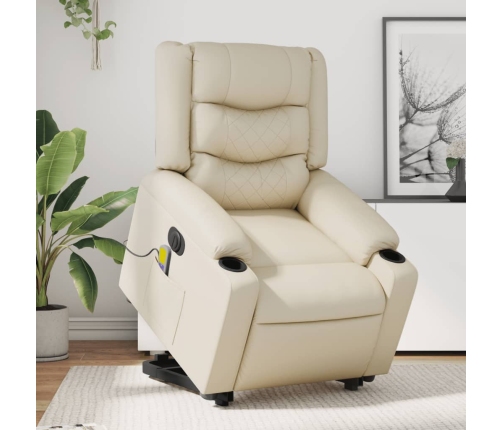 Sillón de masaje elevable eléctrico cuero sintético crema