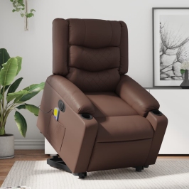 Sillón de masaje elevable eléctrico cuero sintético marrón