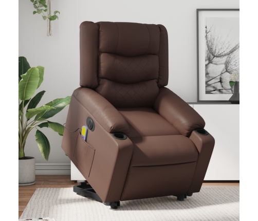 Sillón de masaje elevable eléctrico cuero sintético marrón