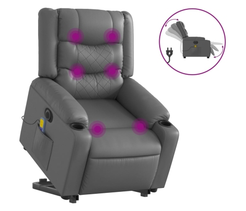 Sillón de masaje elevable eléctrico cuero sintético gris