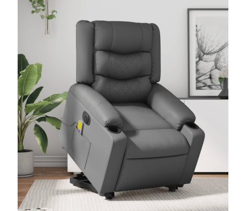 Sillón de masaje elevable eléctrico cuero sintético gris