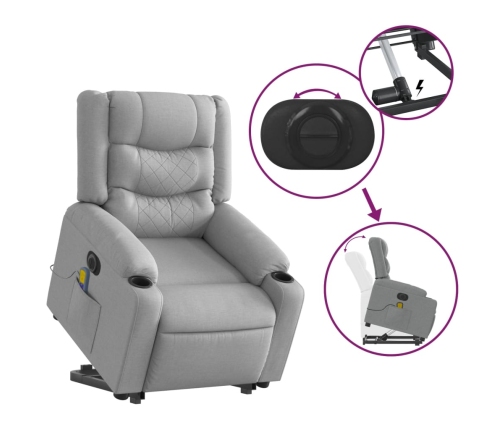 Sillón de masaje eléctrico reclinable elevable tela gris claro