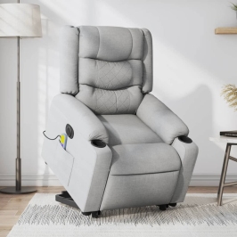 Sillón de masaje eléctrico reclinable elevable tela gris claro