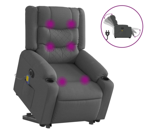 Sillón de masaje eléctrico reclinable elevable tela gris oscuro