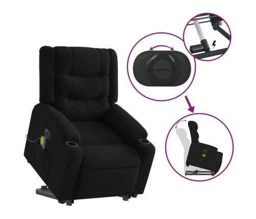 Sillón de masaje eléctrico reclinable elevable tela negro