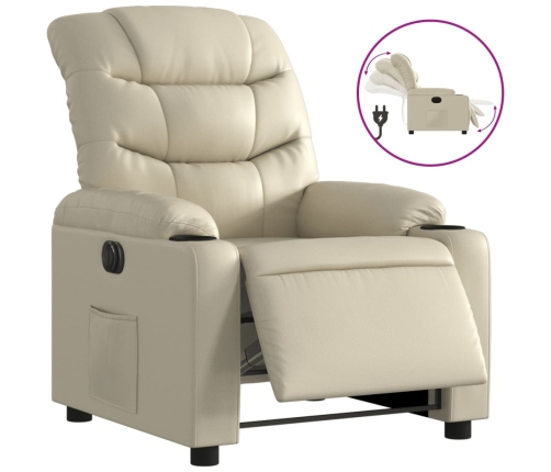 Sillón reclinable eléctrico de cuero sintético crema