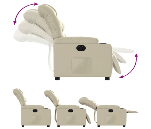 Sillón reclinable eléctrico de cuero sintético crema