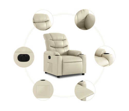 Sillón reclinable eléctrico de cuero sintético crema