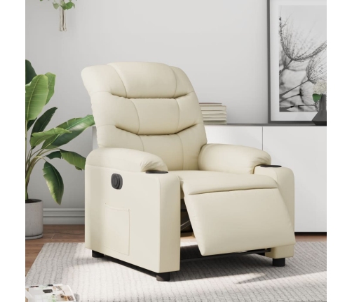 Sillón reclinable eléctrico de cuero sintético crema