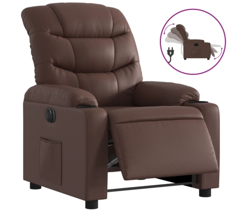 Sillón reclinable eléctrico de cuero sintético marrón