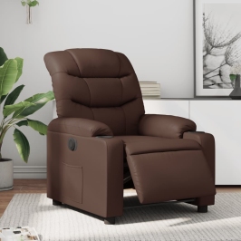 Sillón reclinable eléctrico de cuero sintético marrón