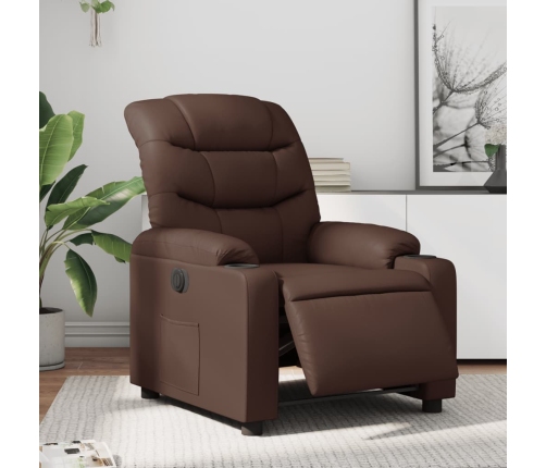 Sillón reclinable eléctrico de cuero sintético marrón