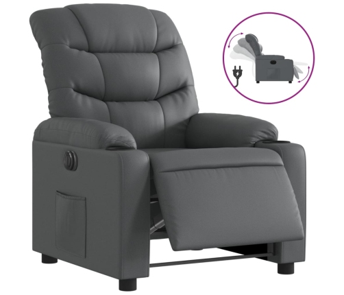 Sillón reclinable eléctrico de cuero sintético gris