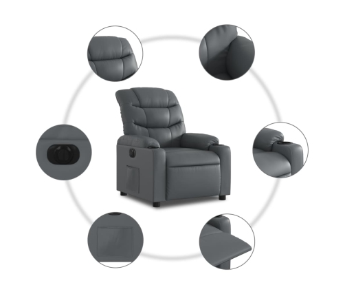 Sillón reclinable eléctrico de cuero sintético gris