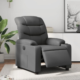 Sillón reclinable eléctrico de cuero sintético gris