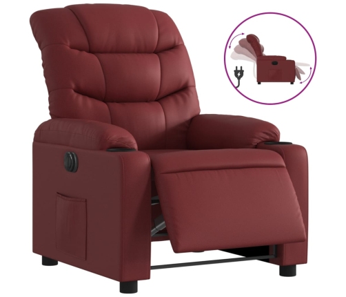 Sillón reclinable eléctrico de cuero sintético rojo tinto