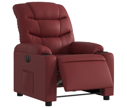 Sillón reclinable eléctrico de cuero sintético rojo tinto