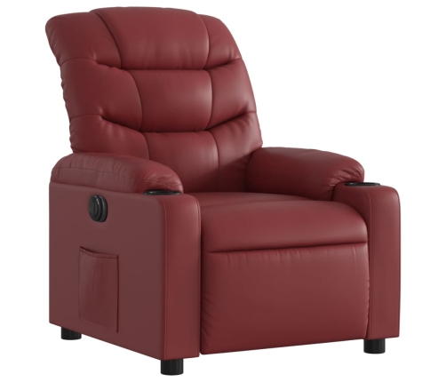 Sillón reclinable eléctrico de cuero sintético rojo tinto