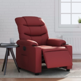 Sillón reclinable eléctrico de cuero sintético rojo tinto