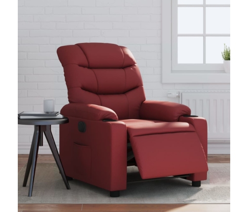 Sillón reclinable eléctrico de cuero sintético rojo tinto