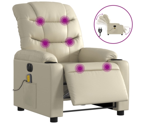 Sillón de masaje reclinable eléctrico cuero sintético crema