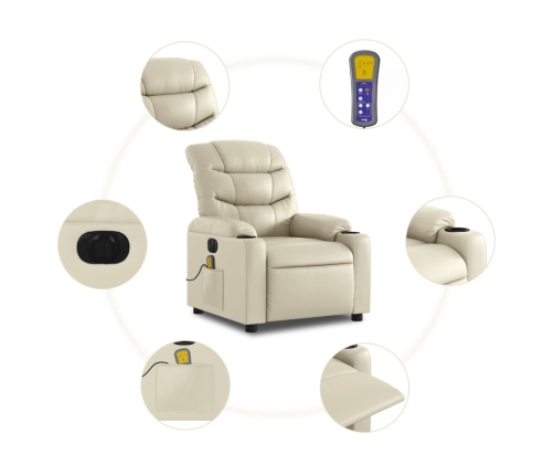 Sillón de masaje reclinable eléctrico cuero sintético crema