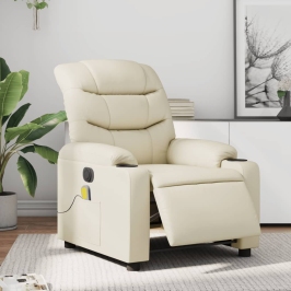 Sillón de masaje reclinable eléctrico cuero sintético crema