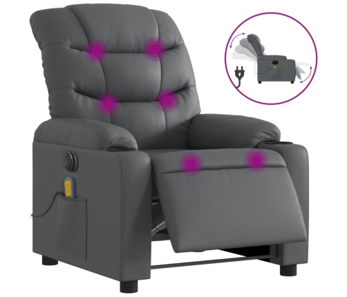 Sillón de masaje reclinable eléctrico cuero sintético gris