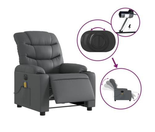 Sillón de masaje reclinable eléctrico cuero sintético gris