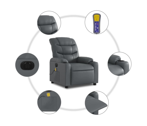 Sillón de masaje reclinable eléctrico cuero sintético gris