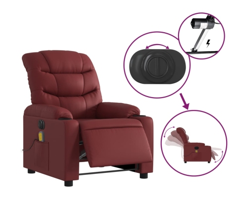 Sillón masaje reclinable eléctrico cuero sintético rojo tinto