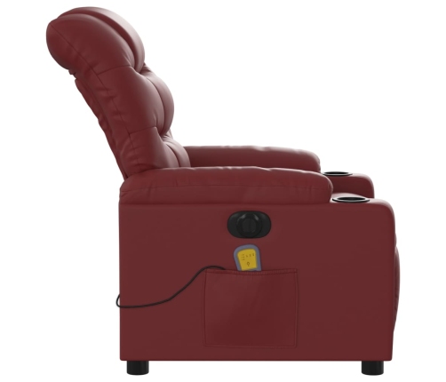 Sillón masaje reclinable eléctrico cuero sintético rojo tinto