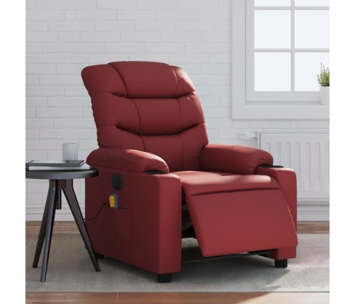 Sillón masaje reclinable eléctrico cuero sintético rojo tinto