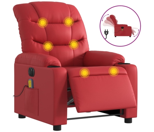 Sillón de masaje reclinable eléctrico de cuero artificial rojo