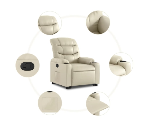 Sillón reclinable elevable cuero artificial color crema