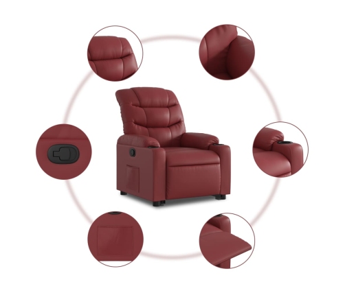 Sillón reclinable elevable cuero artificial rojo tinto