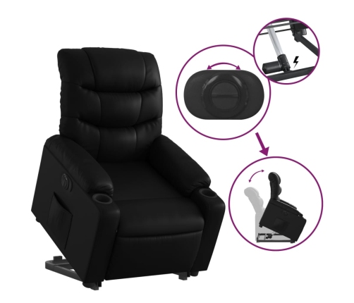 Sillón reclinable elevable eléctrico de cuero sintético negro