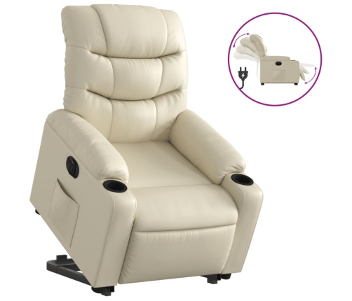 Sillón reclinable elevable eléctrico de cuero sintético crema