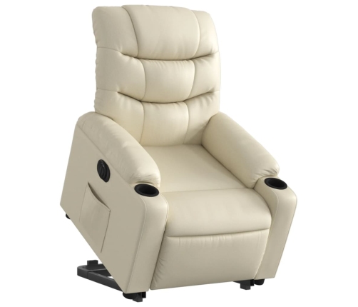 Sillón reclinable elevable eléctrico de cuero sintético crema