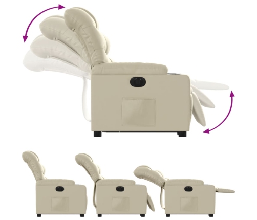 Sillón reclinable elevable eléctrico de cuero sintético crema