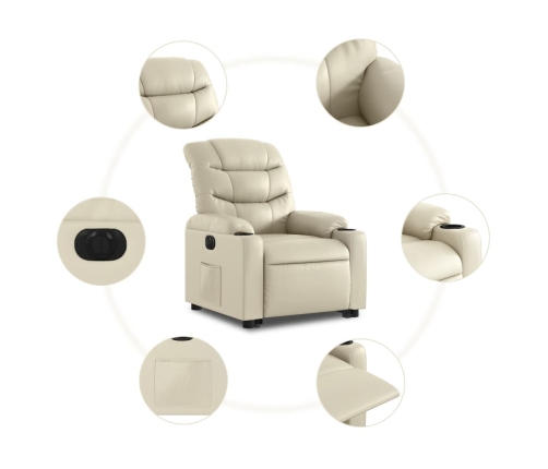 Sillón reclinable elevable eléctrico de cuero sintético crema